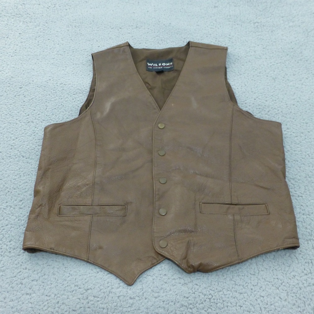Wilsons Leather Vest Mens Size Large Brown Western Biker Snap Button Pockets